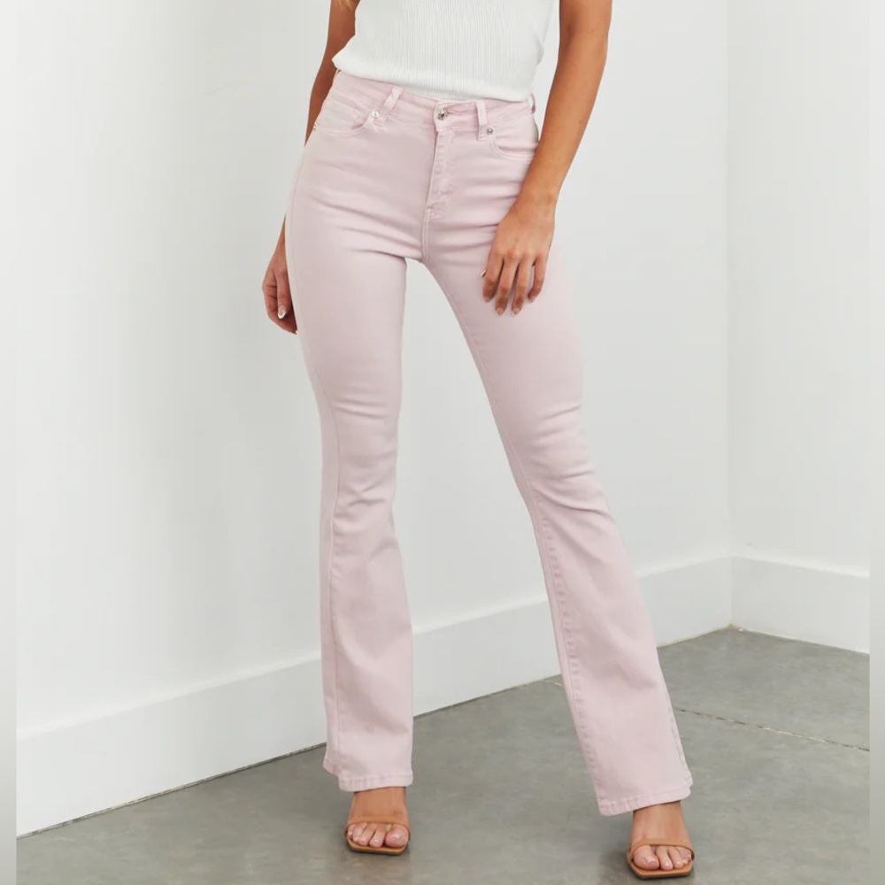 Mineral Washed Rose High Rise Flare Leg Jeans